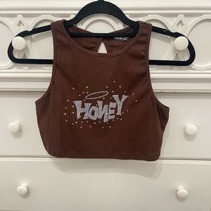 SHEIN Rhinestone Honey Crop Tank top